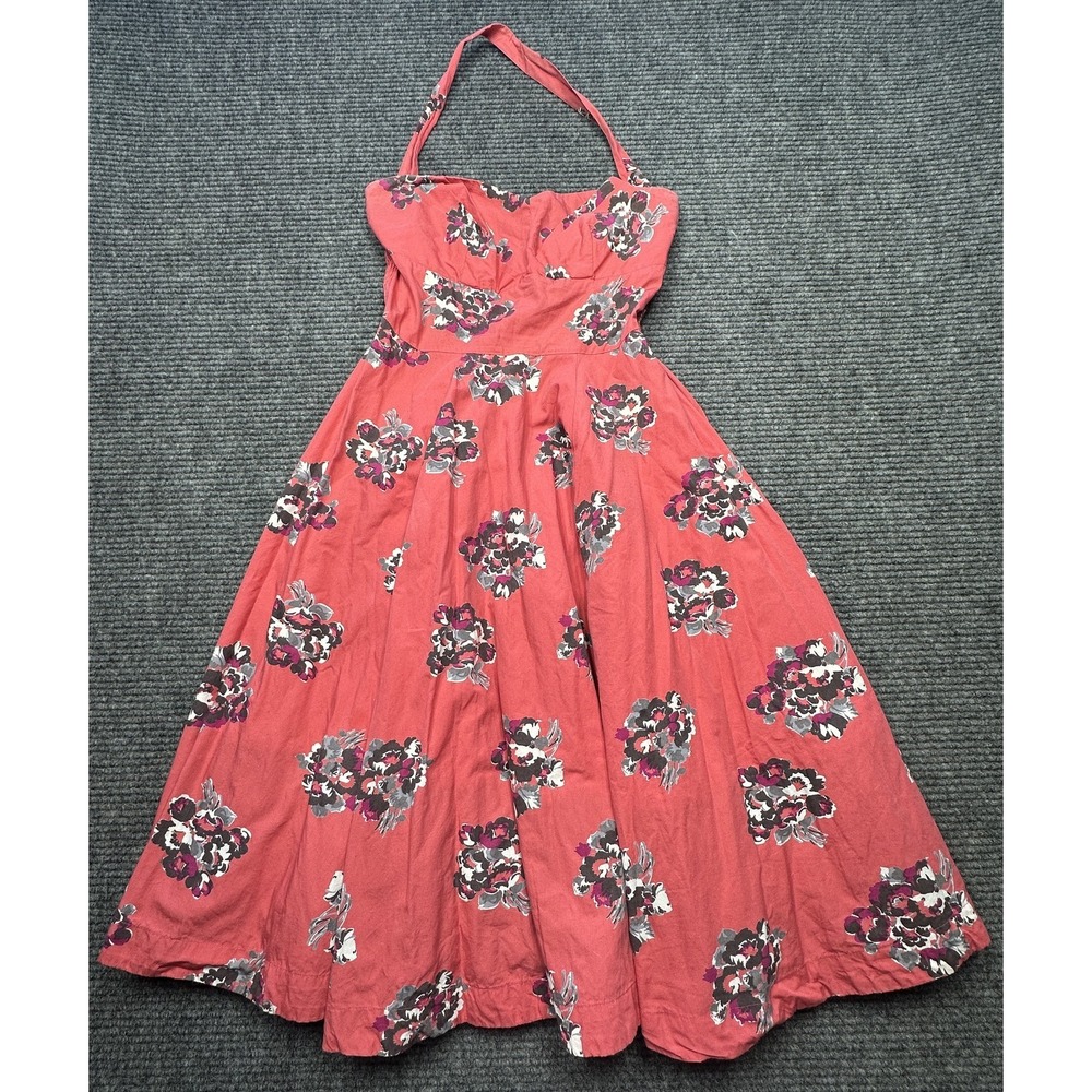 Floral Halter Summer Dress in Coral Pink